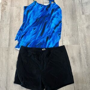 Vibrant Blue and Black Women's One Piece Swimsuit